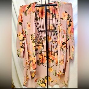 Vintage Shabby Chic Plus Size Floral Gauzy Bell Sleeve Kimono Blouse 2XL Sz 20